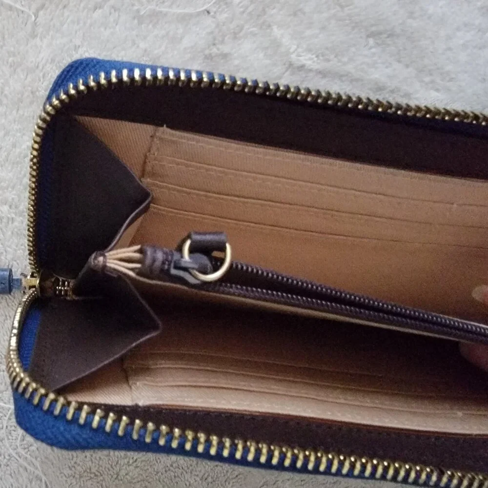 NWOT Lodis Zip Around Continental Blue Extra Long Wallet or Clutch Purse - Picture 14 of 16